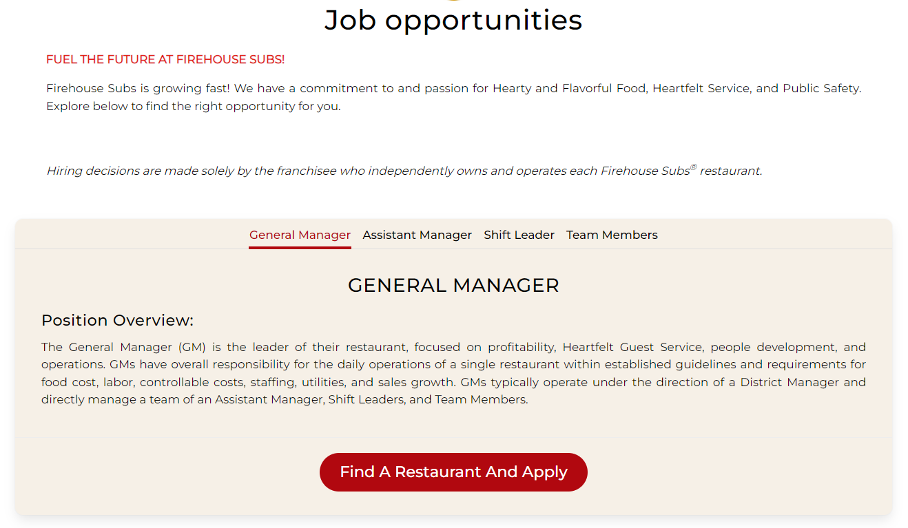 Image of the Firehouse Subs Job Positions promoting various employment opportunities within the restaurant such as sandwich maker cashier and manager highlighting a friendly work environment and career growth potential